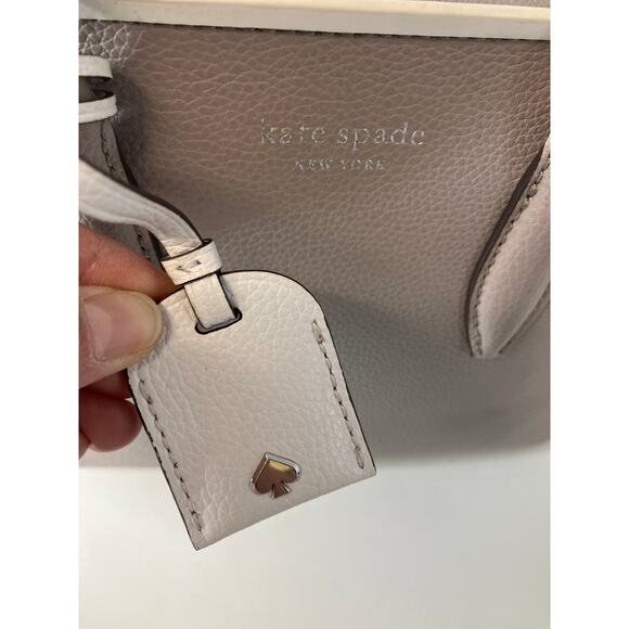 KATE SPADE GRAY PEBBLED LEAHTER WHTIE TRIM SMALL HANDBAG - Picture 14 of 16